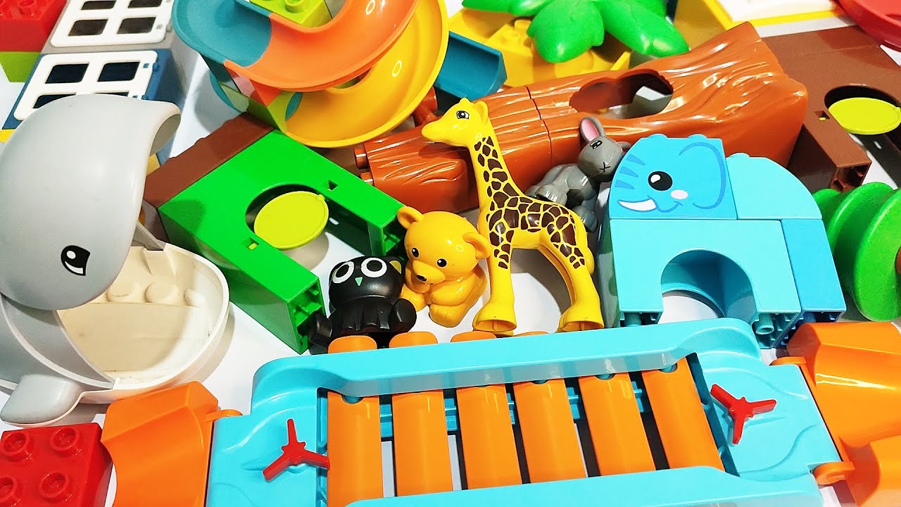 Satisfying Building Blocks ASMR Marble Run Blocks Coaster sound bridge Giraffe & whale