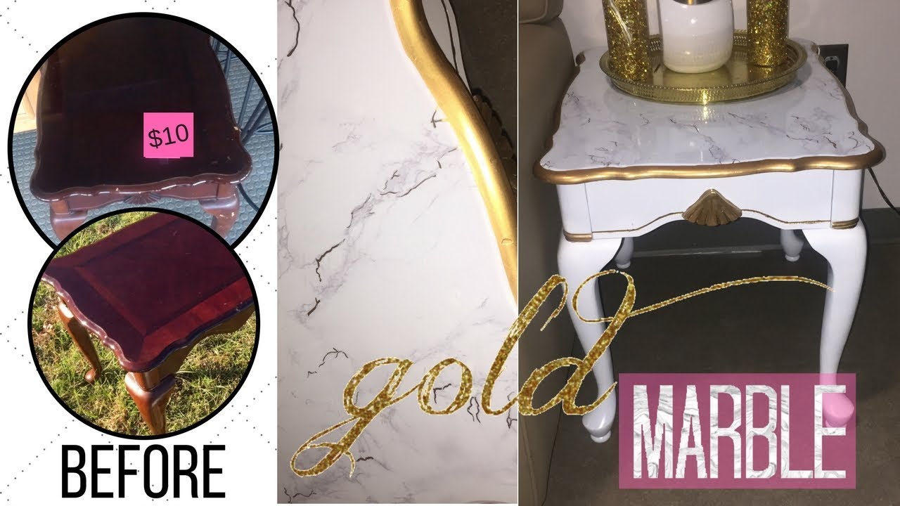 Rags to Riches Ep. 2|  Marble & Gold Topped End Table UPCYCLE