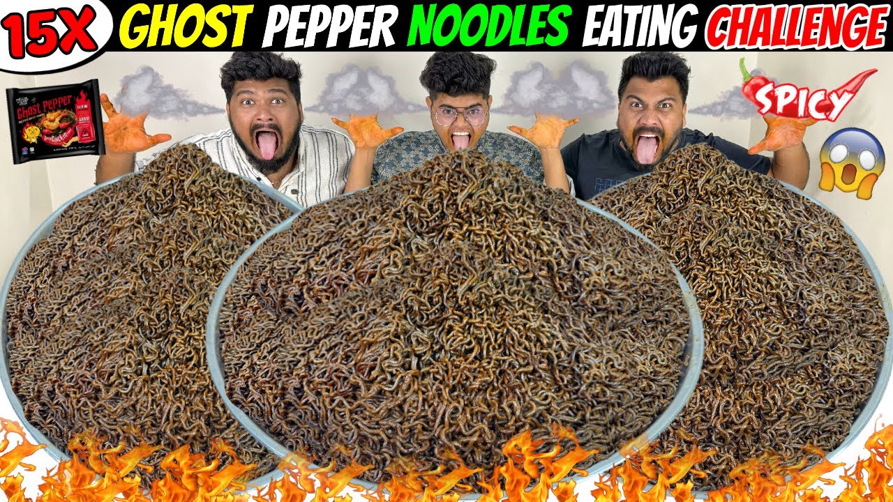 15X GHOST PEPPER NOODLES EATING CHALLENGE😱 WORLD’S SPICIEST BLACK NOODLES COMPETITION🔥(Ep-736)