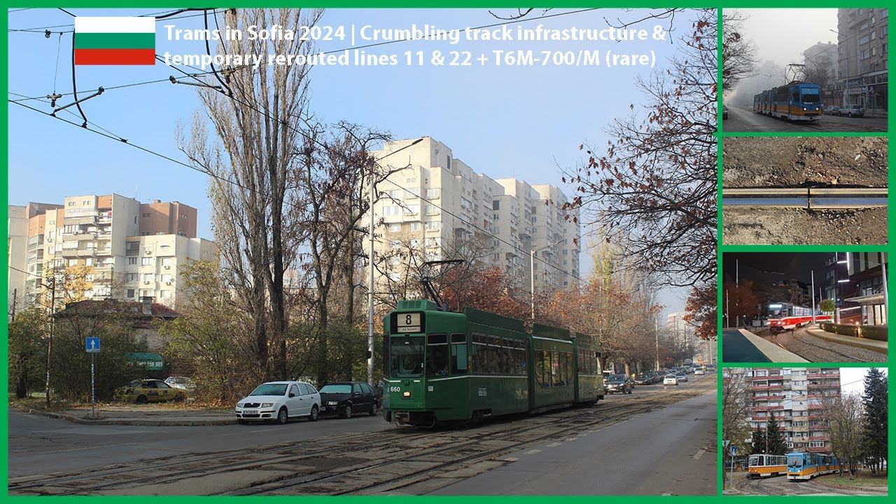 Trams in Sofia Bulgaria 2024 | Crumbling Infrastructure - worst maintained segments | + Temp Lines
