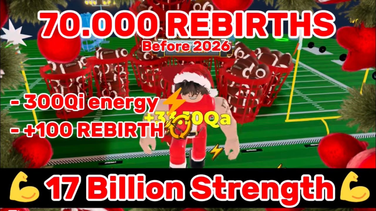 70K REB и 300Qi энергии до 2026 года в симуляторе силача Roblox [Рождество]