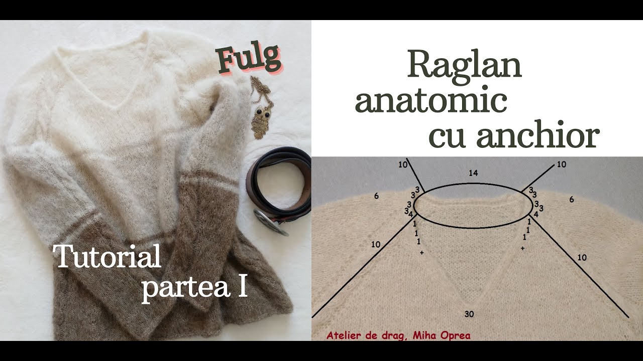 Tutorial pas cu pas - bluza tricotata cu raglan anatomic si decolteu in V, Partea I.