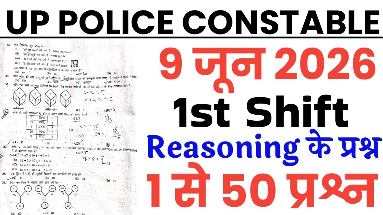UP Police Constable June 9, 2026, 1st Shift Full Paper Solution Answer Key // UP Police Reasoning