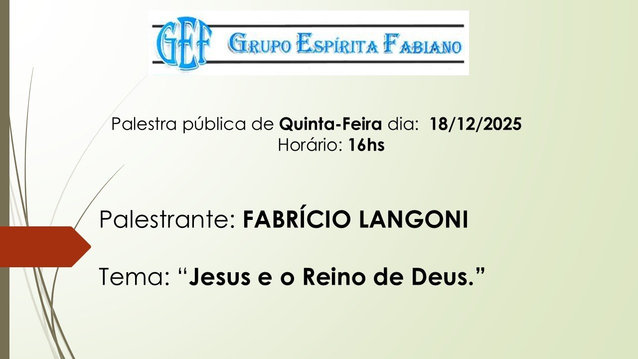 PALESTRA PÚBLICA DO GEF DE QUINTA FEIRA, DIA 18/12/2025 / ÀS 16HS