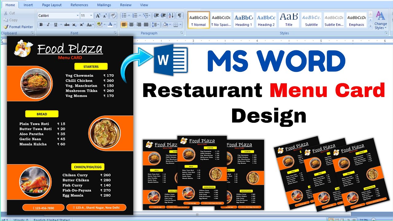 MS Word mein Menu Card Design Kaise Banaye | Menu Card Design in Microsoft Word | Food Menu Card