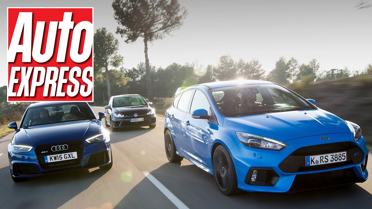 Ford Focus RS vs Audi RS3 vs Volkswagen Golf R review: mega hatch road test!