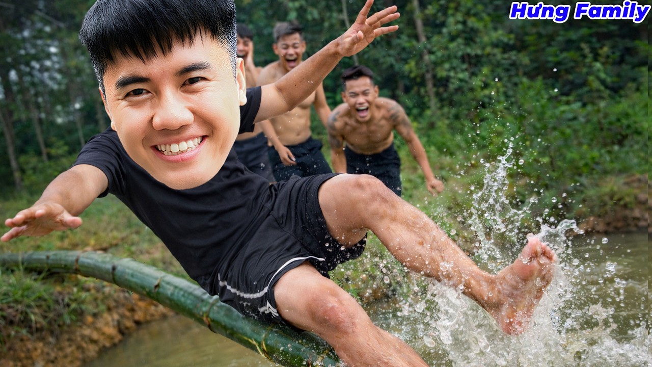 Hưng Troll | Thử Thách Đi Trên Cây Tre 5 mét Cười Toác Mồm