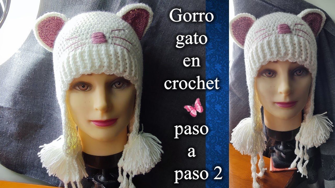 GORRO GATO en crochet PASO A PASO 2 de 2