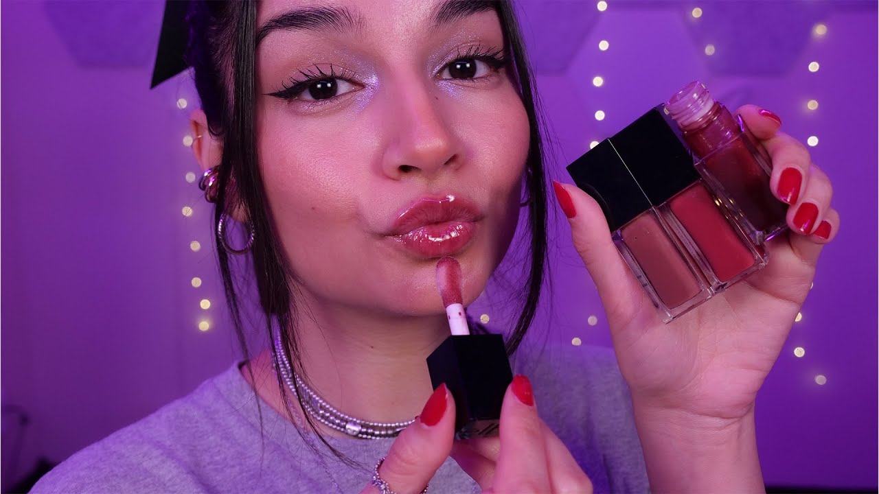 ASMR Applying Lip Gloss and Mouth Sounds (Tapping, Whispers, Over Explaining)