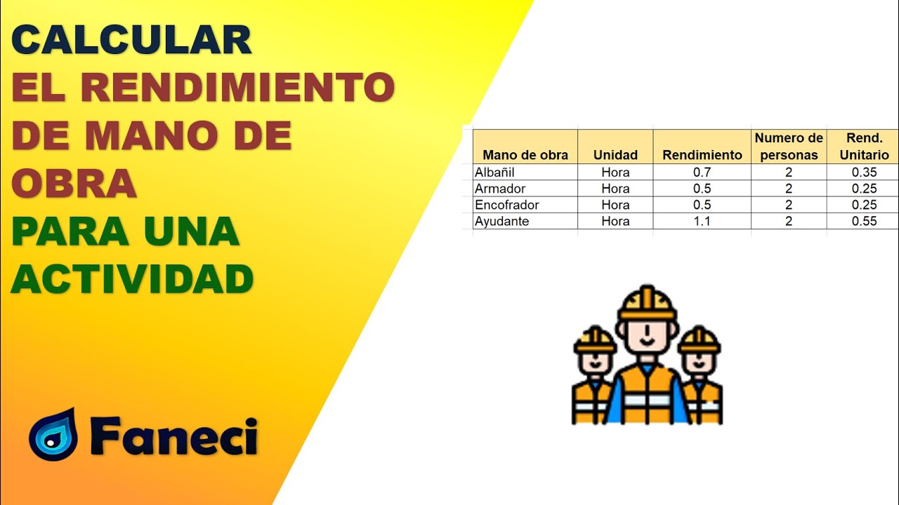 CALCULO DEL RENDIMIENTO DE MANO DE OBRA PARA UN ACTIVIDAD DE UN PROYECTO✅