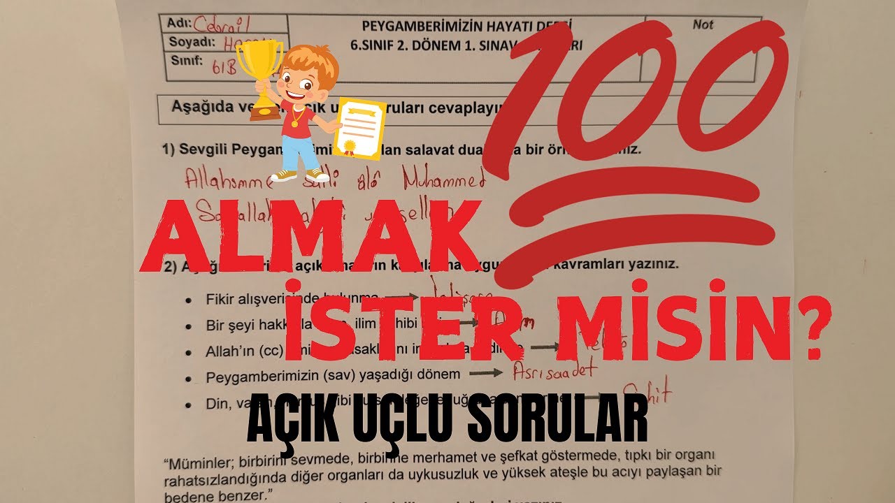 6. Sınıf Peygamberimizin Hayatı 2. Dönem 1. Yazılı