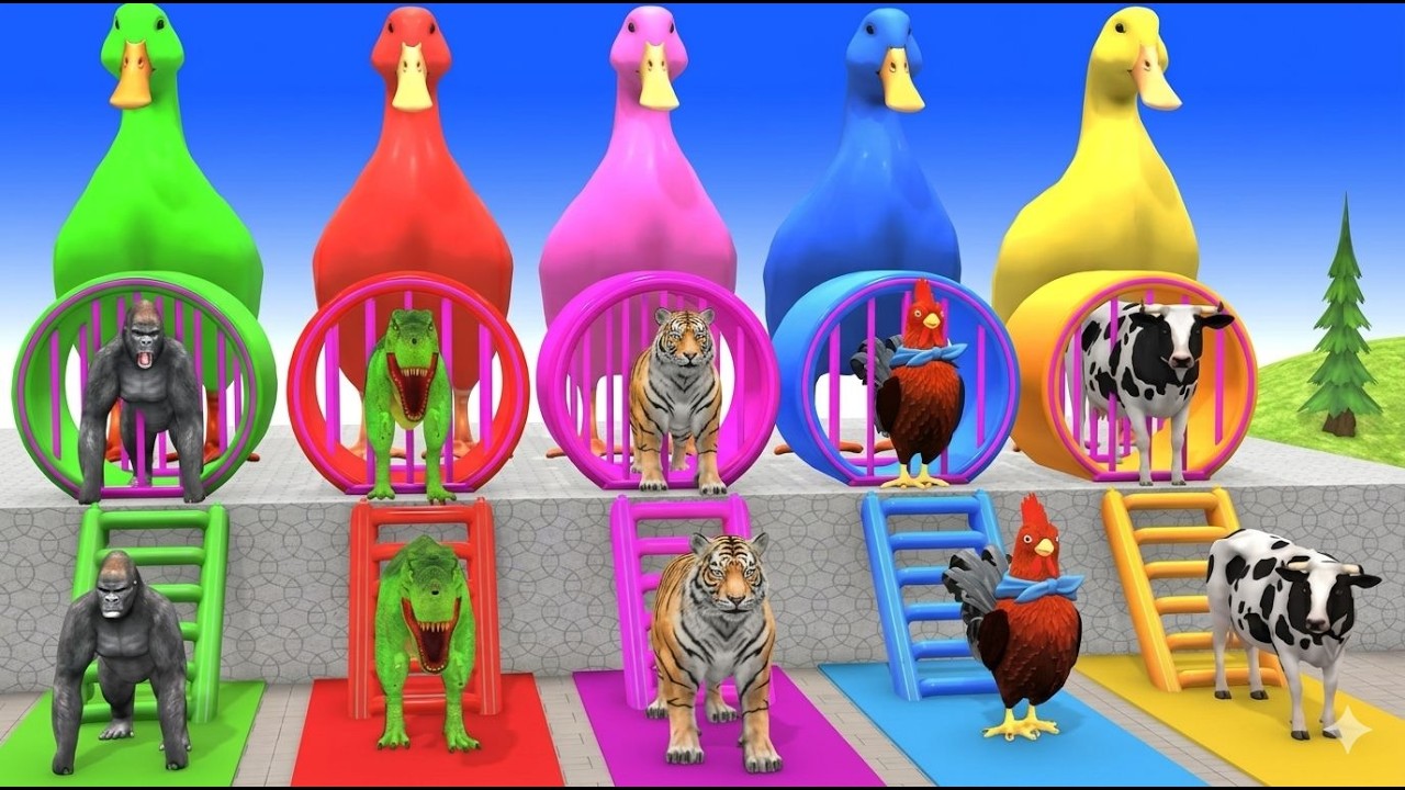 Long Slide Game With Cow Elephant Gorilla Hippopotamus Tiger 3d Animal Game Funny 3d Animals