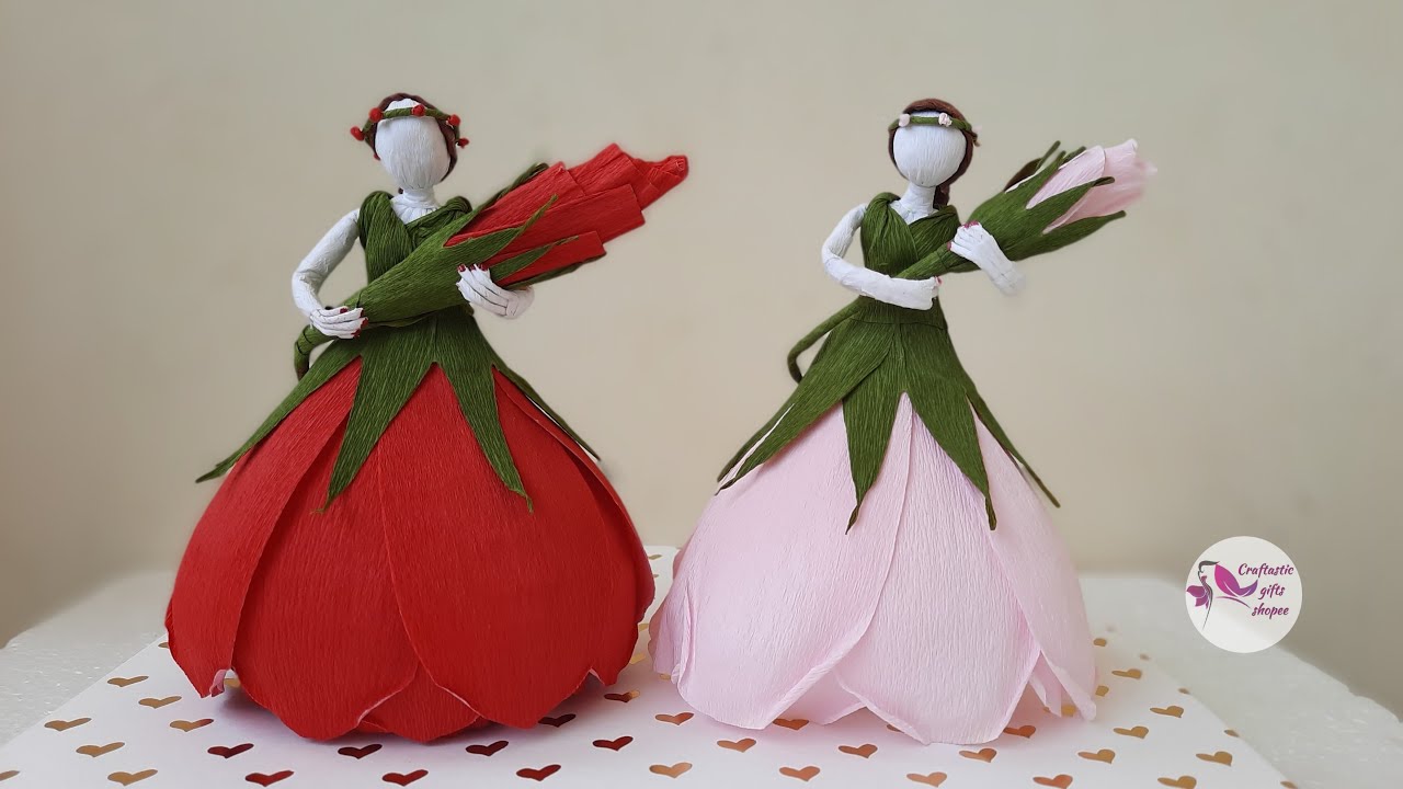 Flower Fairy Doll Tutorial | How to make Flower Fairy doll using Crepe paper | DIY Rose Fairy doll