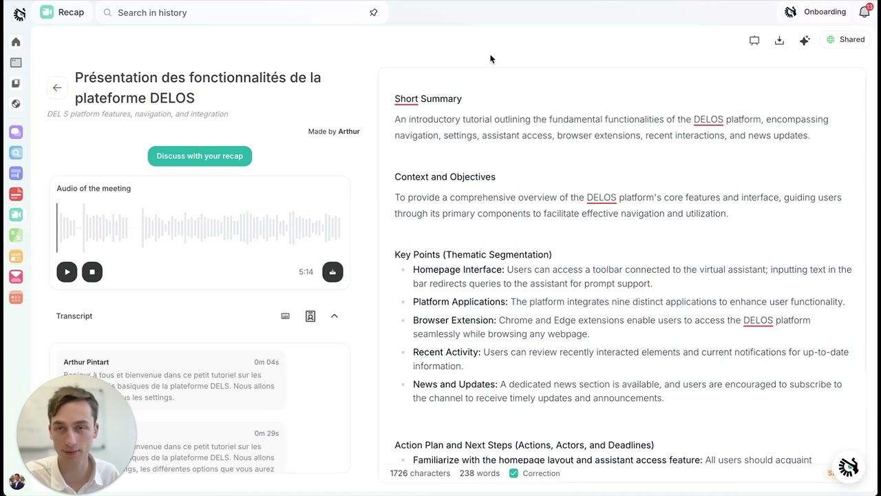 Automatic Meeting Summaries & AI Reports | Delos Recap