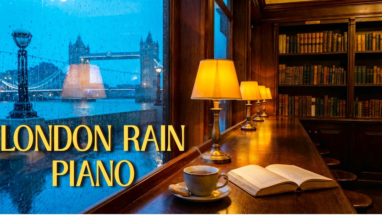 London Rain & Piano ☔ Cozy Café Ambience by the Thames