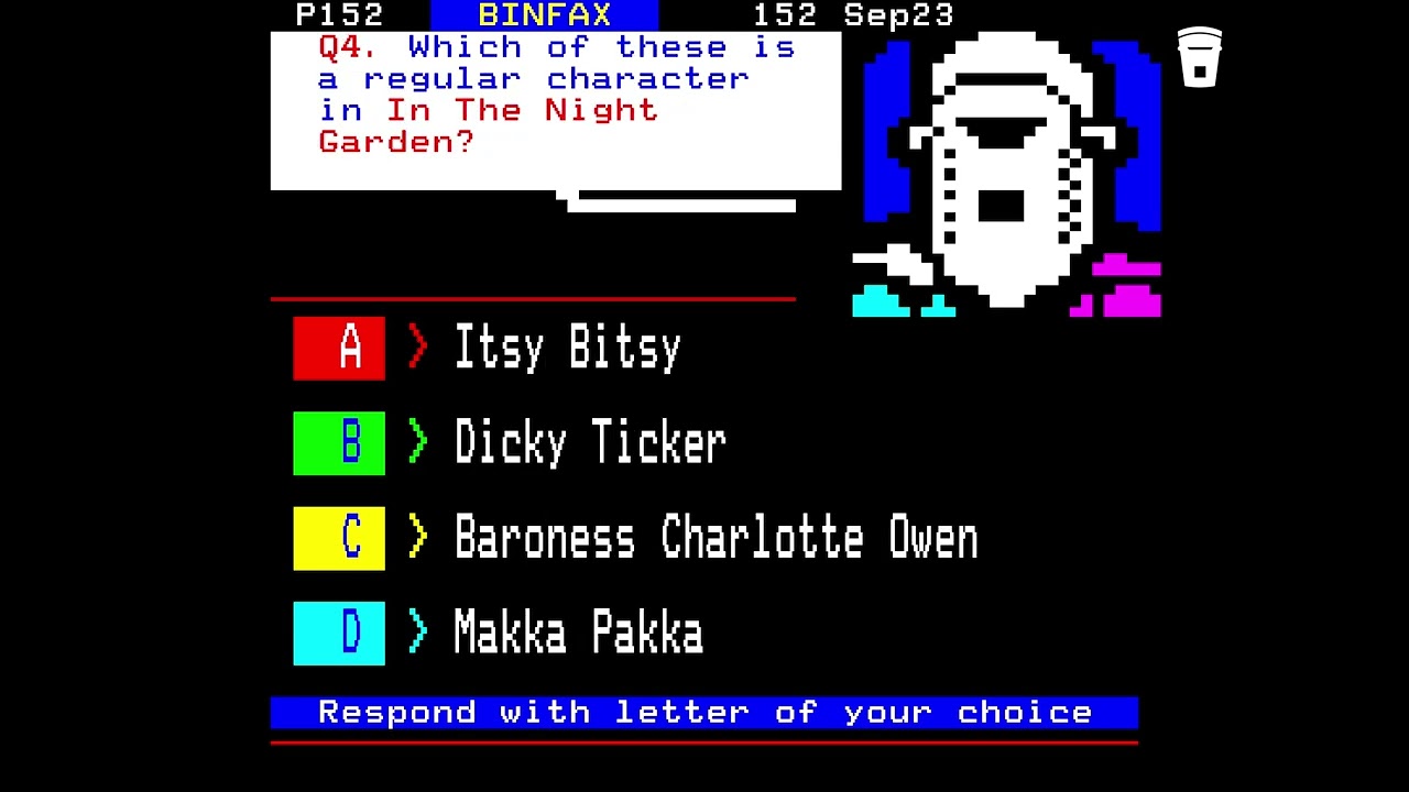 Граф Бинфейс представляет CEEFAX в честь 50-летия Binboozle!