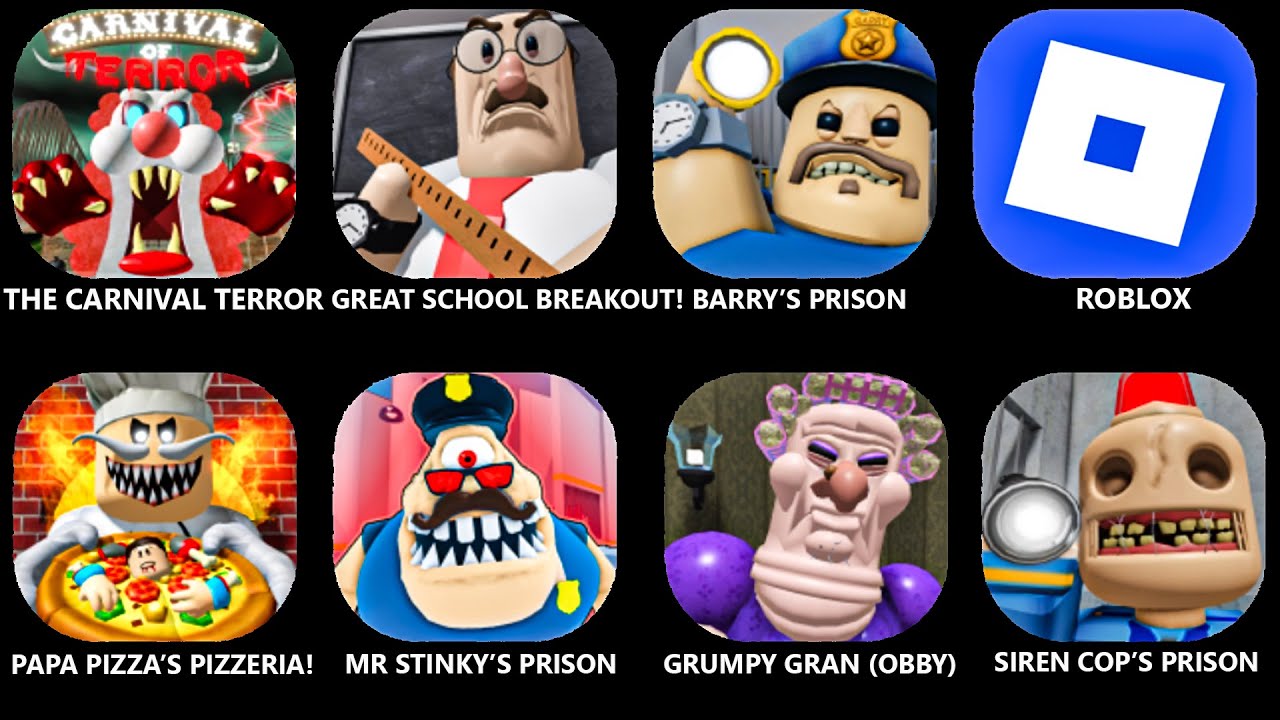 ROBLOX: THE CARNIVAL OF TERROR OBBY!.GREAT SCHOOL BREAKOUT! (First Person Obby).BARRY'S PRISON RUN.!