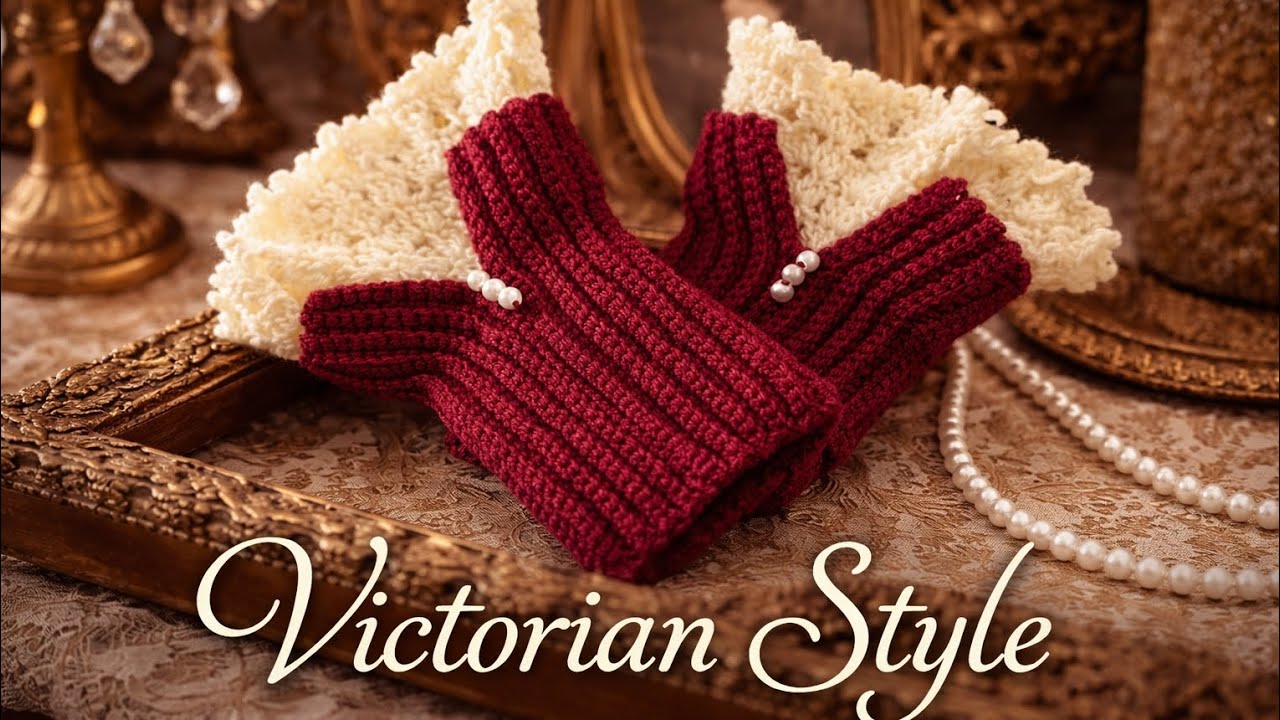 #مشروع /طريقة عمل قفازات كروشي فيكتوريا ستايل | تصميم راقي وشتوي سهل للمبتدئات#CrochetGloves