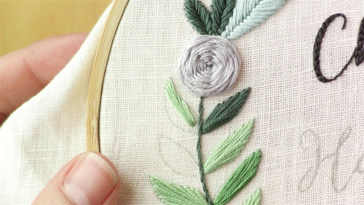 Floral Name Embroidery Hoop - Video 5, Satin Stitch Leaves