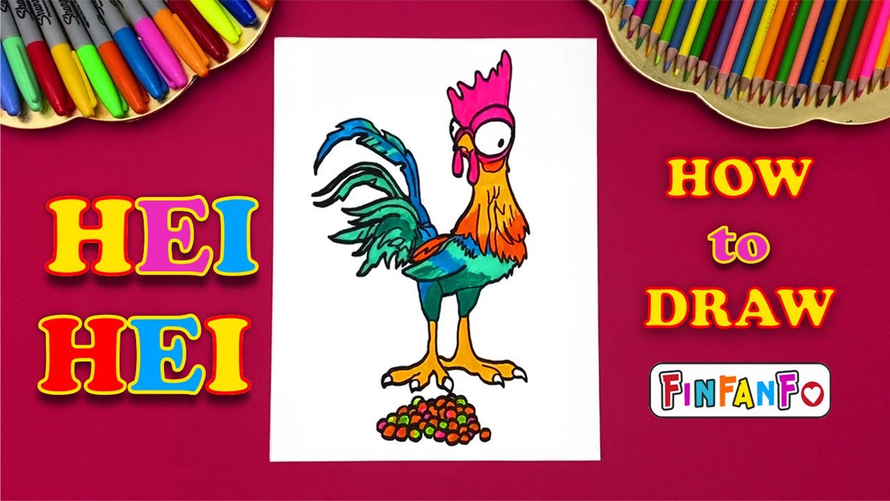 How to draw Disney Heihei from Moana step by step easy I Disney characters