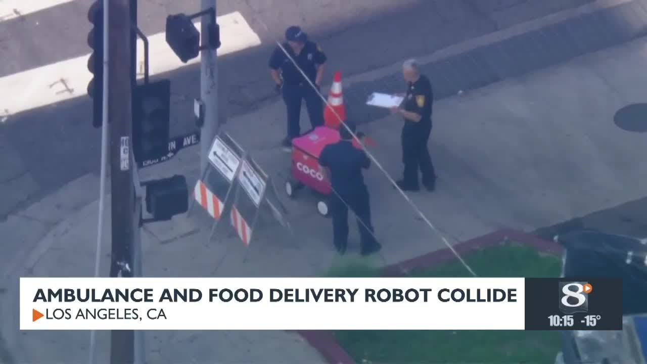 Ambulance and Food Delivery Robot Collide