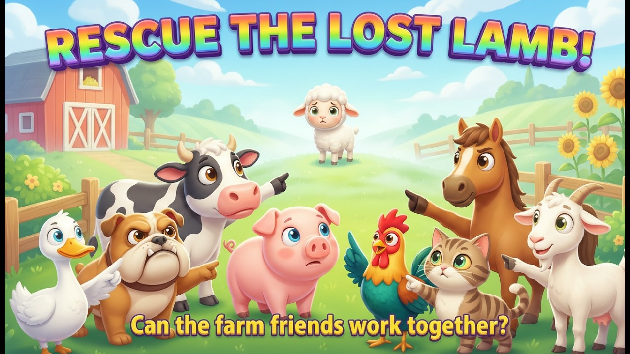 Farm Animals Rescue Lost Lamb 🐑 Educational Story for Kids | Teamwork & Observation Skills 3D
