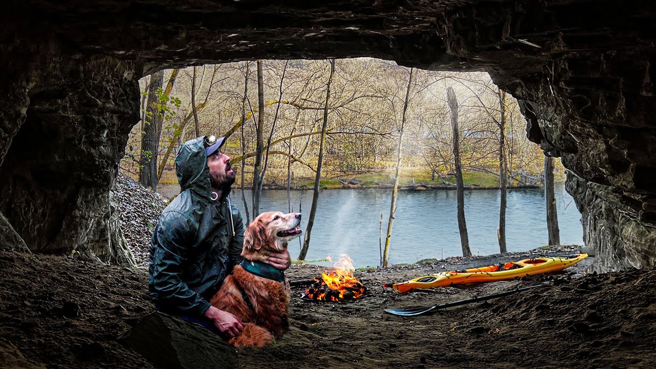 WINTER CAMPING BY A SECRET CAVE on a River | Only by Kayak