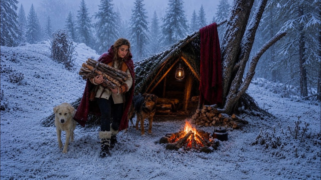 3 Nights Alone in the Winter Forest_Building a Survival Shelter from nothing سه شب تنها در جنگل ،بقا