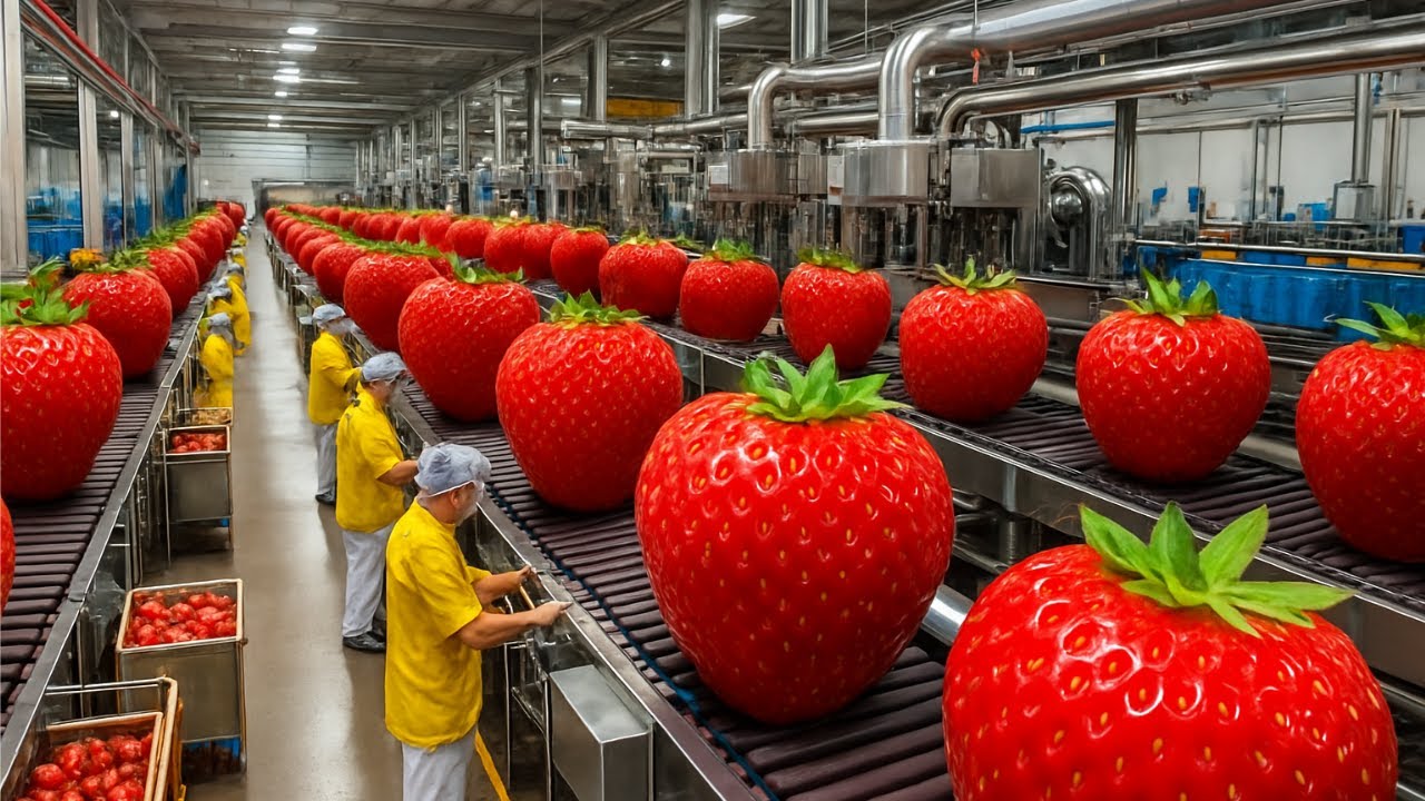 Inside The Strawberry Factory: From Fresh Strawberries To Dlicious Dessert (Full Process)
