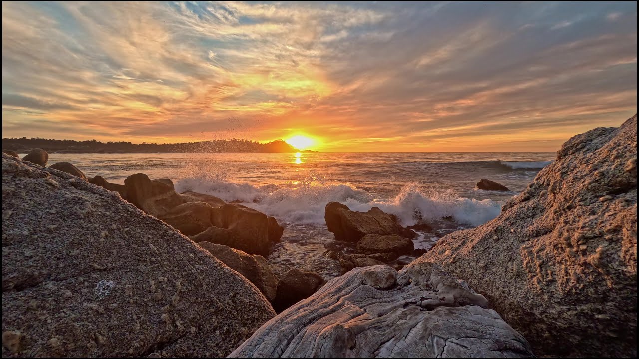 Colorful Sky w Peaceful & Calming Ocean Waves - Sunset to Night, Point Lobos State Park , Carmel, CA