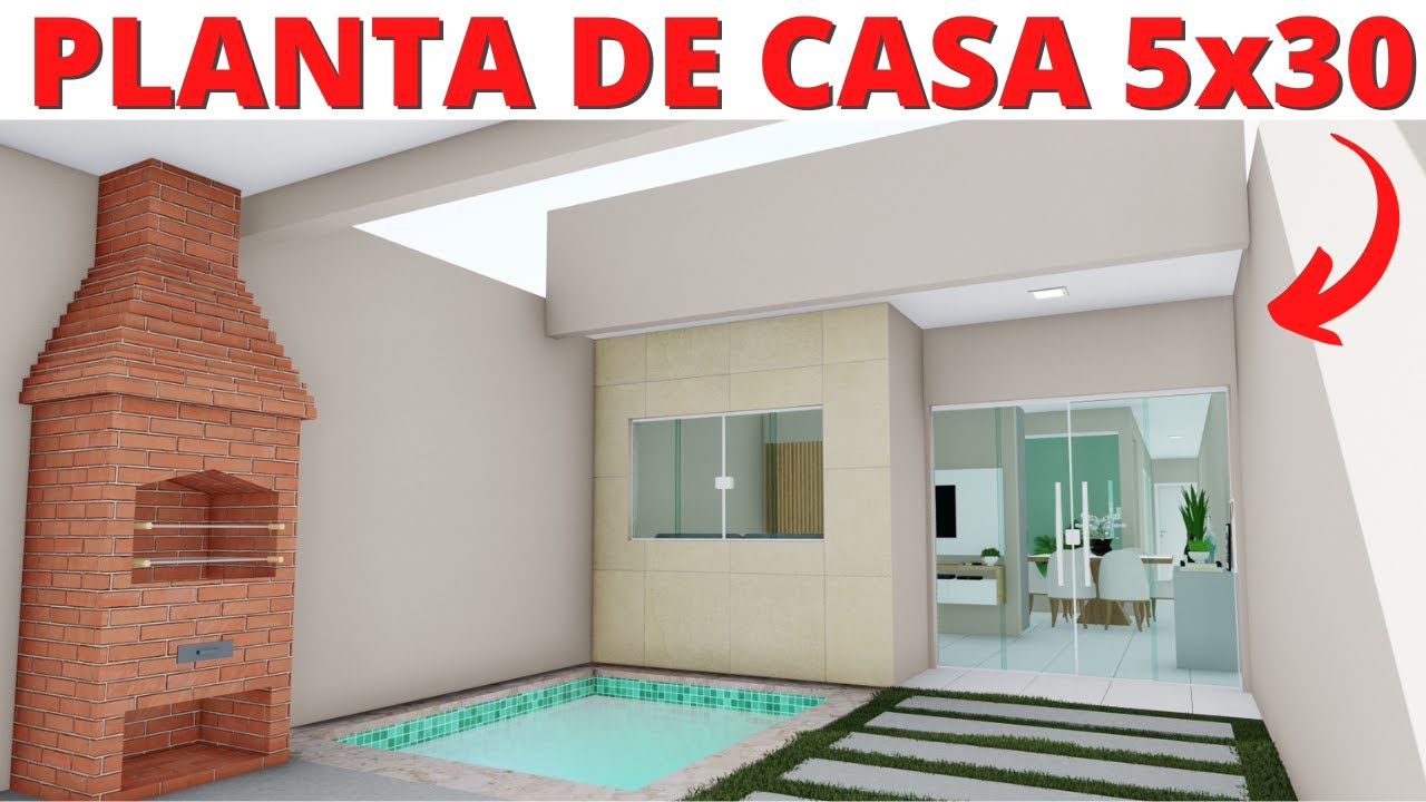 PLANTA DE CASA COM 03 QUARTOS E PISCINA | 5x30 METROS!