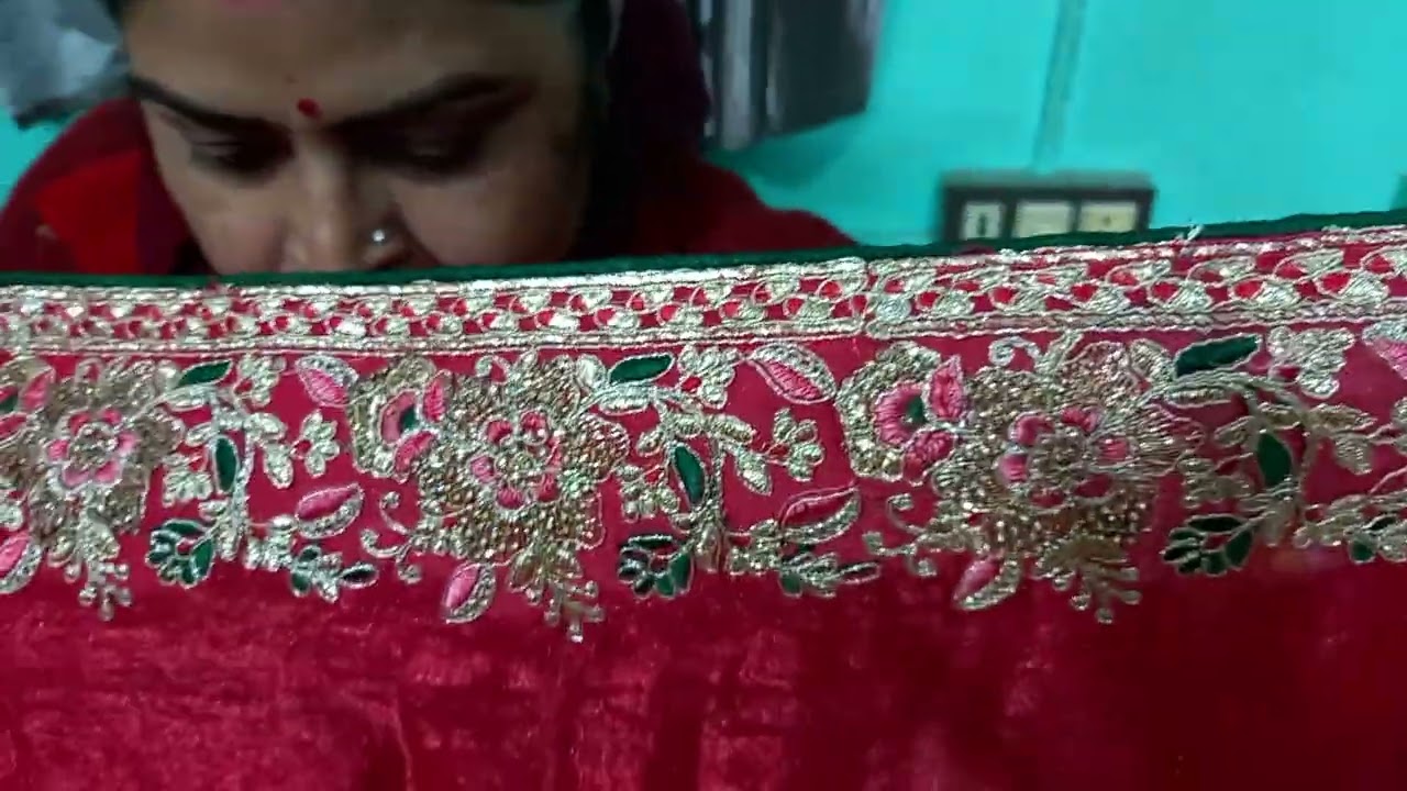 😍👌🏻👌🏻❤️💯👌🏼 Dulhan ko pahnane wala Pila Aur Lal Sadi ka design viral video shaadi byaah latest ❤️