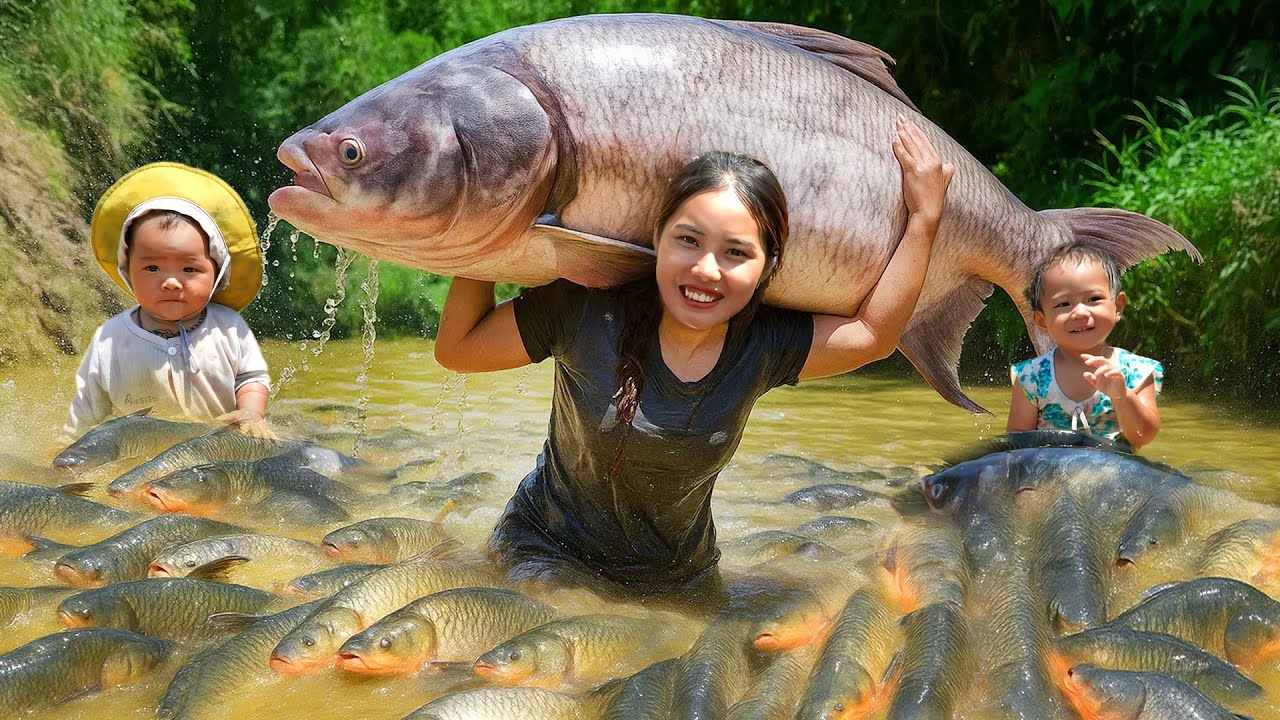 How to Catch fish and trap fish to sell at the market with single mom