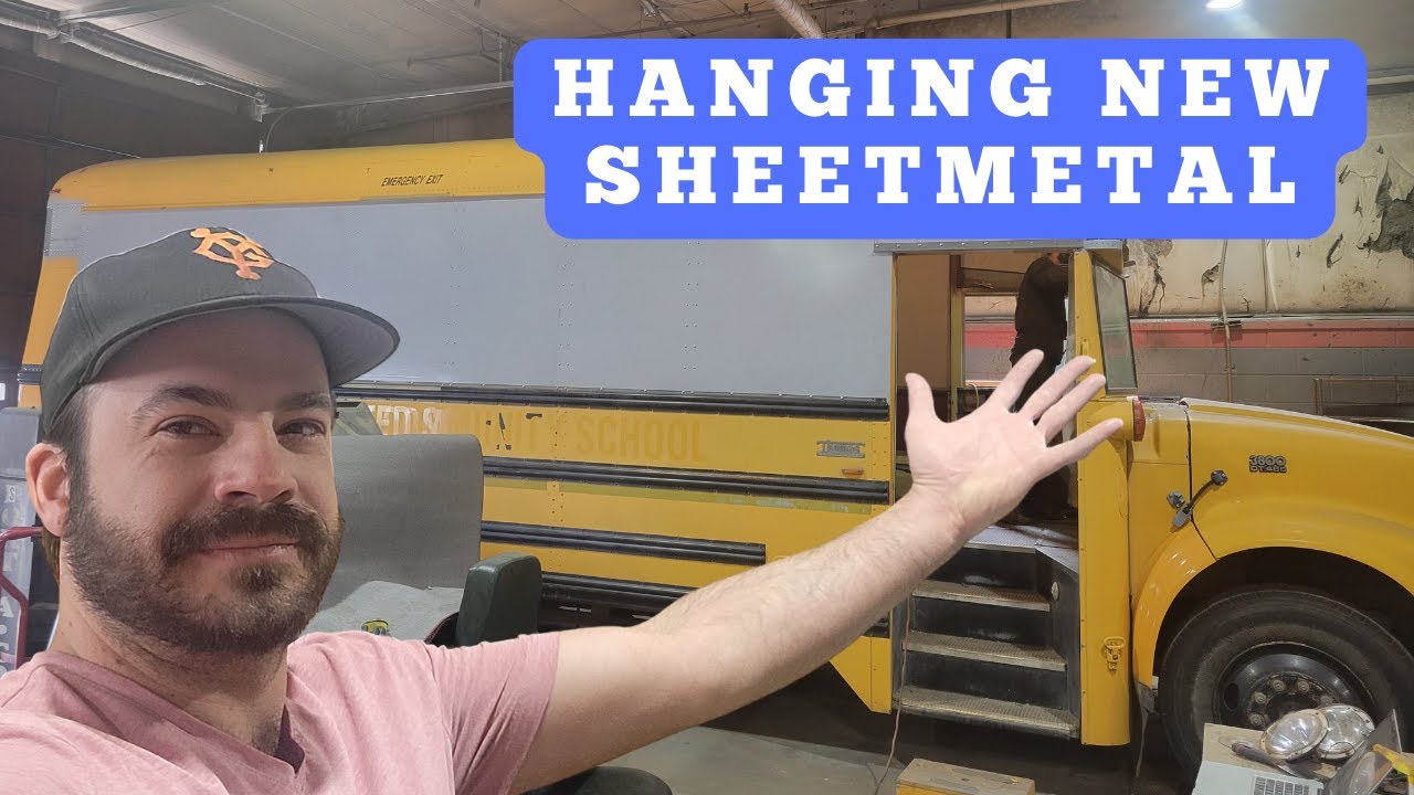 How a PRO SKOOLIE SHOP HANGS NEW SKINS on a New Roof Raise (Skoolie Conversion Guide #5)