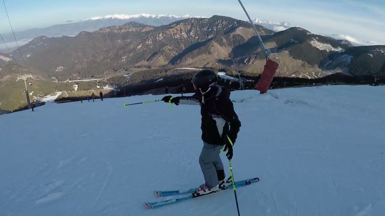 Skiing 2023, run from top of Chopok to Biela Put via piste red 1c, 1b, 1 and blue 13