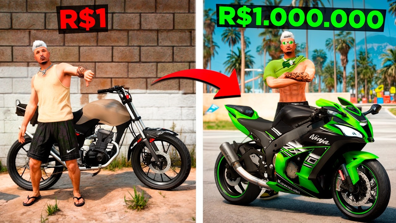 PASSANDO DE UMA MOTO DE $1 REAL PARA $1.000.000 no GTA 5!🤯