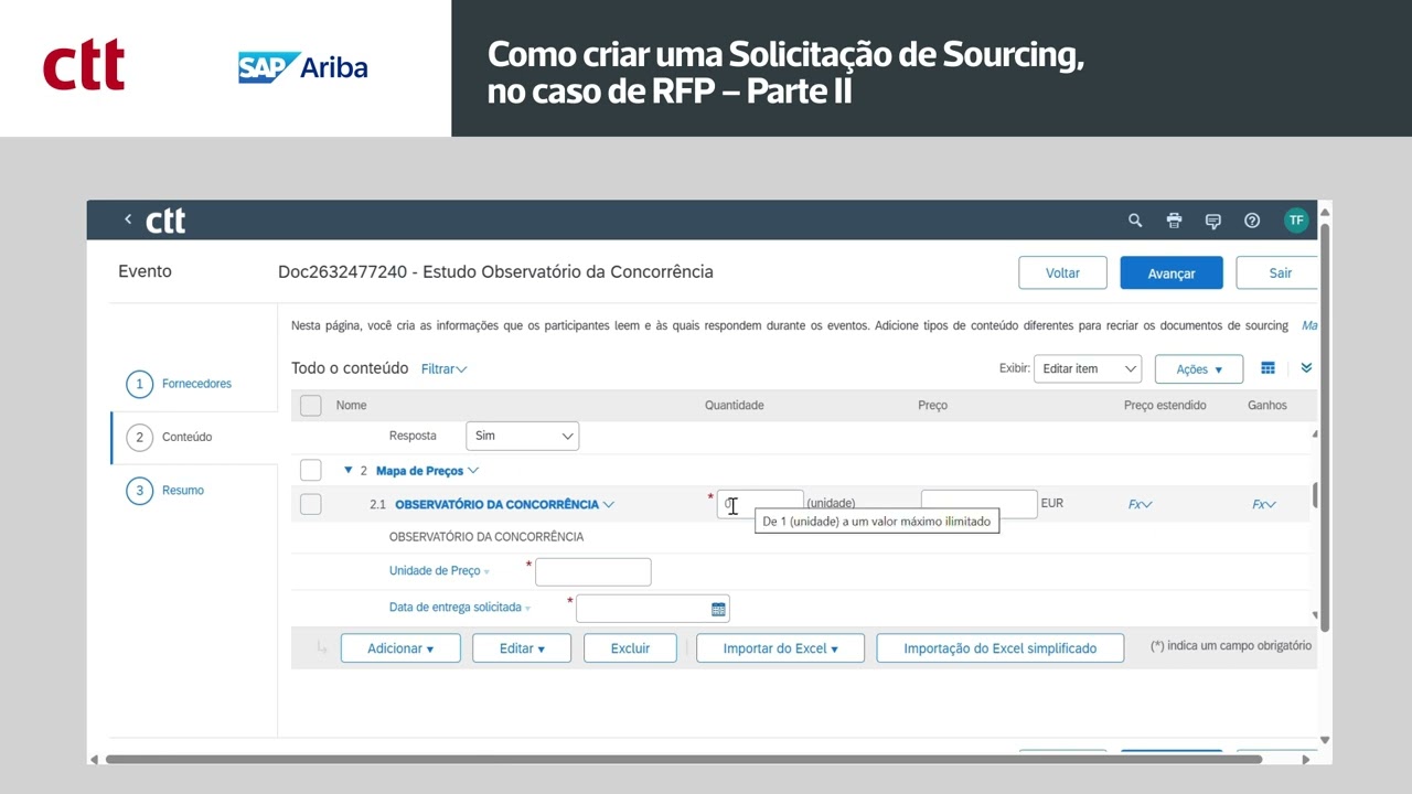 Pergunta 6 - Como criar uma solicitação de sourcing no caso de RFP - Parte II