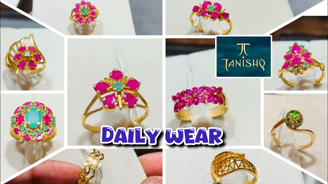 Tanishq Explore Latest Ruby / Emerald Rings design with price | Tanishq Daily wear Gold Ring design