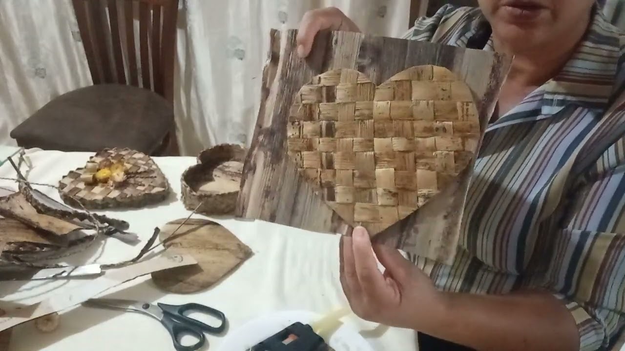 como fazer coração de fibra de bananeira com a Marlene