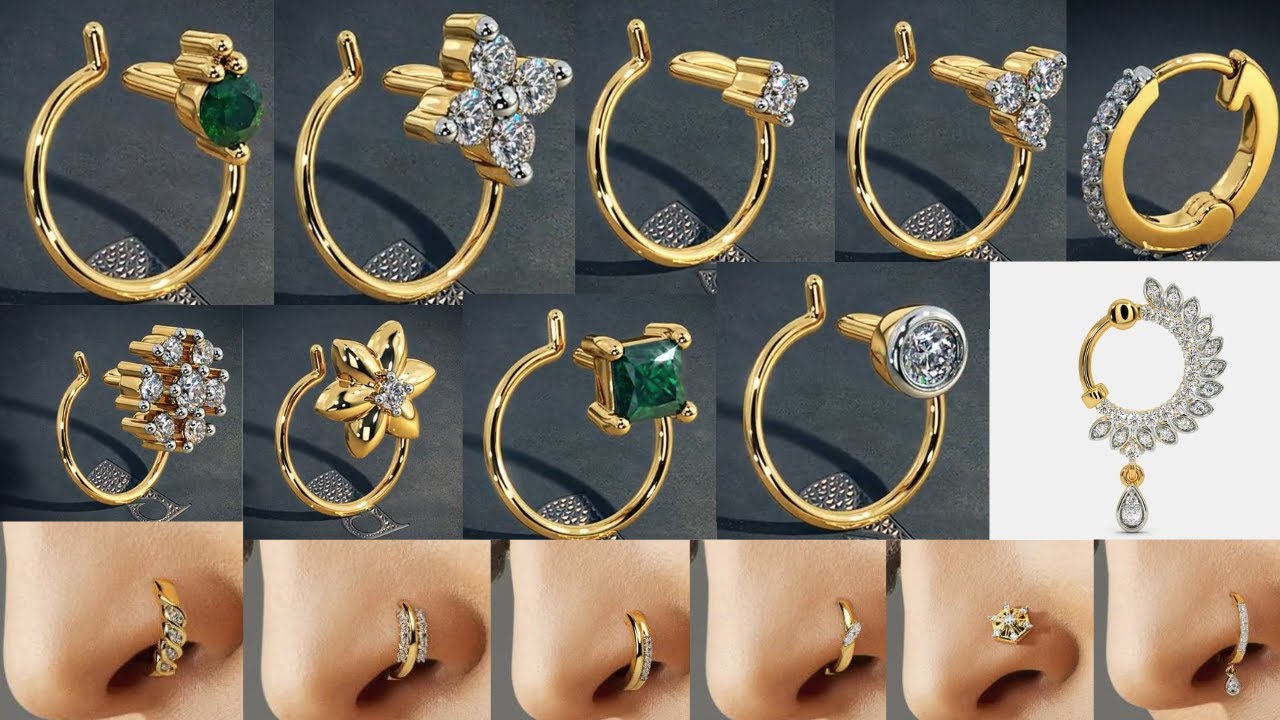 Latest gold nose ring design l light weight gold nose ring l gold and diamond nose pin..