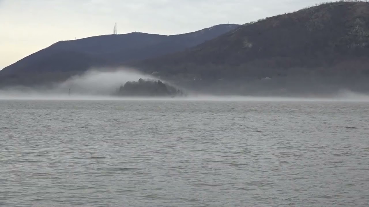Fog rolls over Bannerman Island in the Hudson River 3/8/26