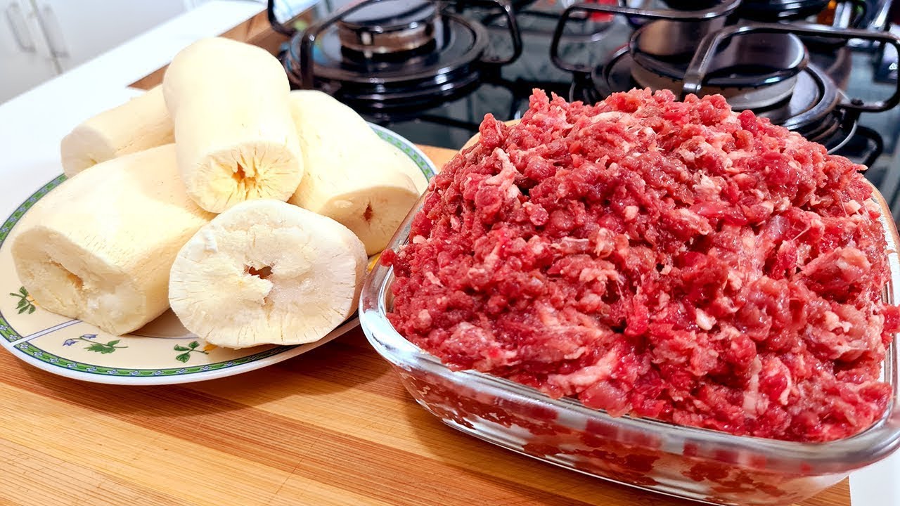 Aipim macaxeira com carne moída Uma receita diferente