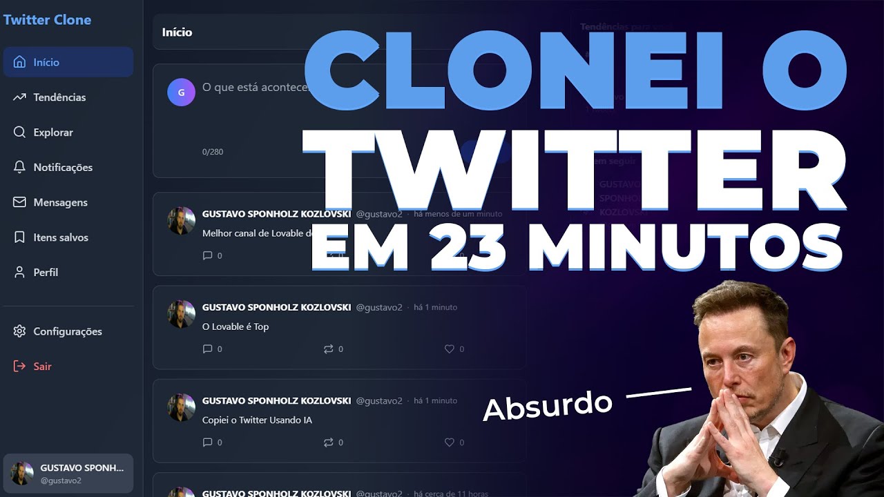 Copiei o Twitter Usando Inteligência Artificial | Tutorial Completo Lovable
