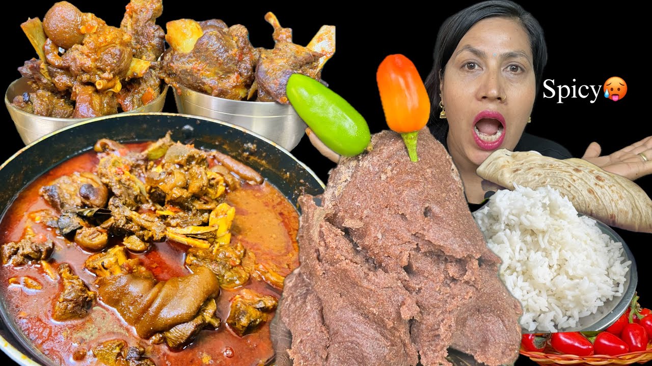 खसीको पिरो झोलसँग कोदाको ढिँडो 🥵🌶️|Spicy Mutton curry|kodoko Dhido|Rice n Roti mukbang🔥😋|spicy🌶️🔥|