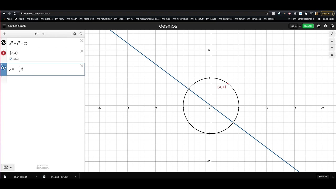 Using Desmos to Plot a Circle, Point, and Tangent Line