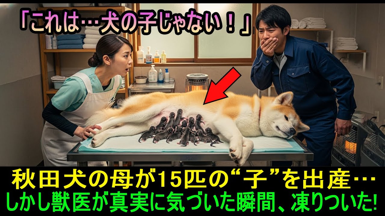 秋田犬の母が15匹の“子”を出産──しかし獣医が真実に気づいた瞬間、凍りついた...「これは……犬の子じゃない！」