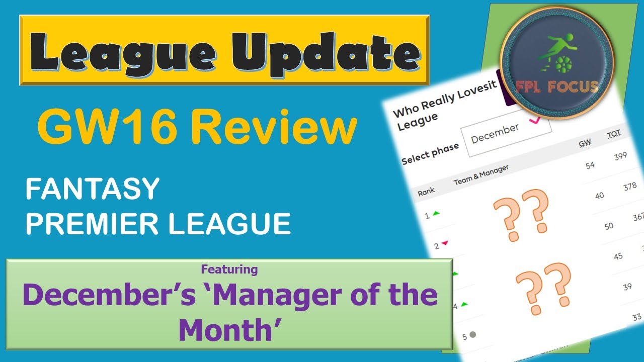 FPL Focus League Update 💙 Review of GW16💙 featuring 'Manager of the Month'🏆