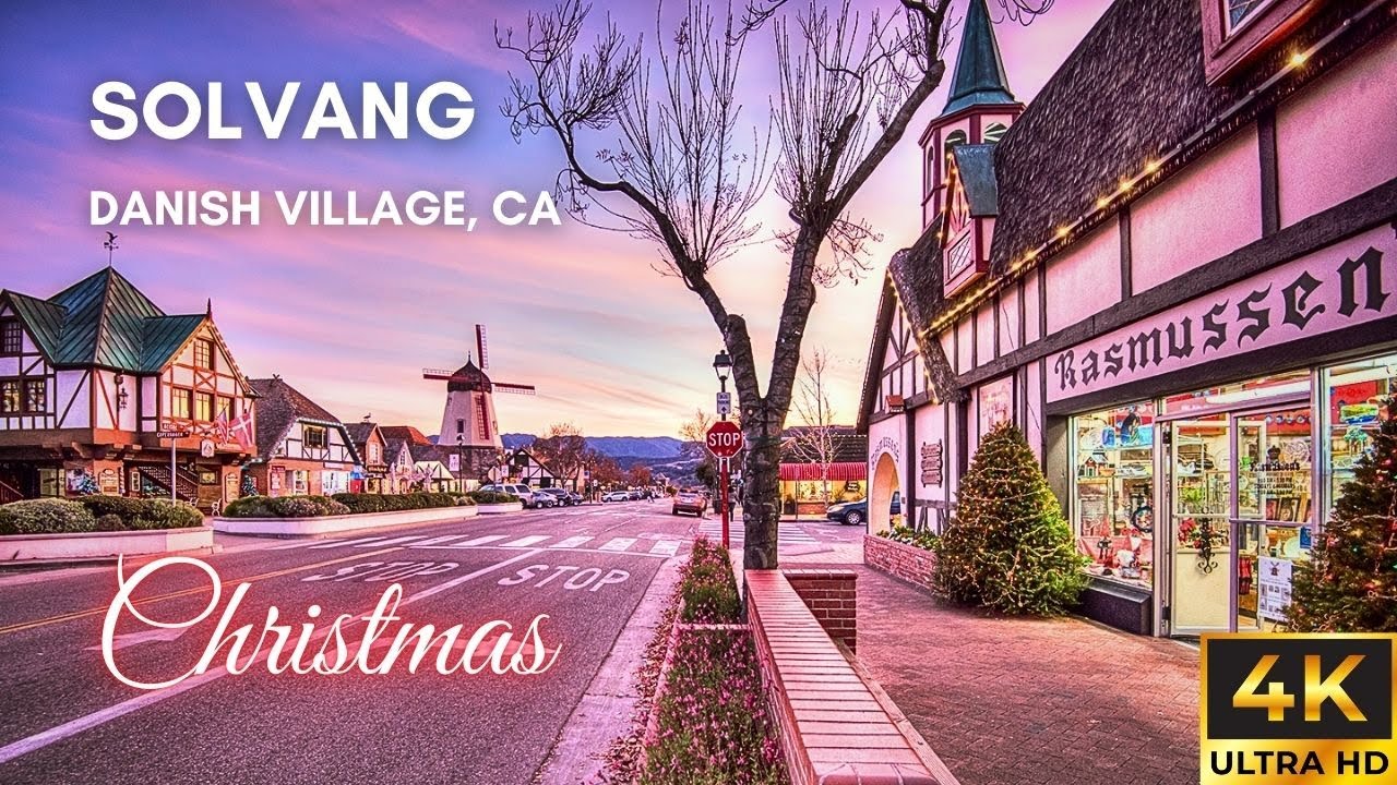 Solvang, CA - Christmas in Danish Village, near to Santa Barbara, USA, 4K Walking Tour