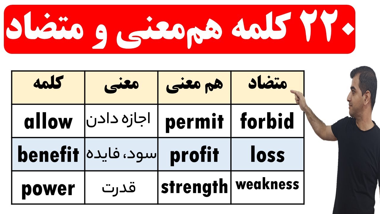 کاربردی ترین کلمات زبان انگلیسی همراه با مترادف و متضادهای انگلیسی