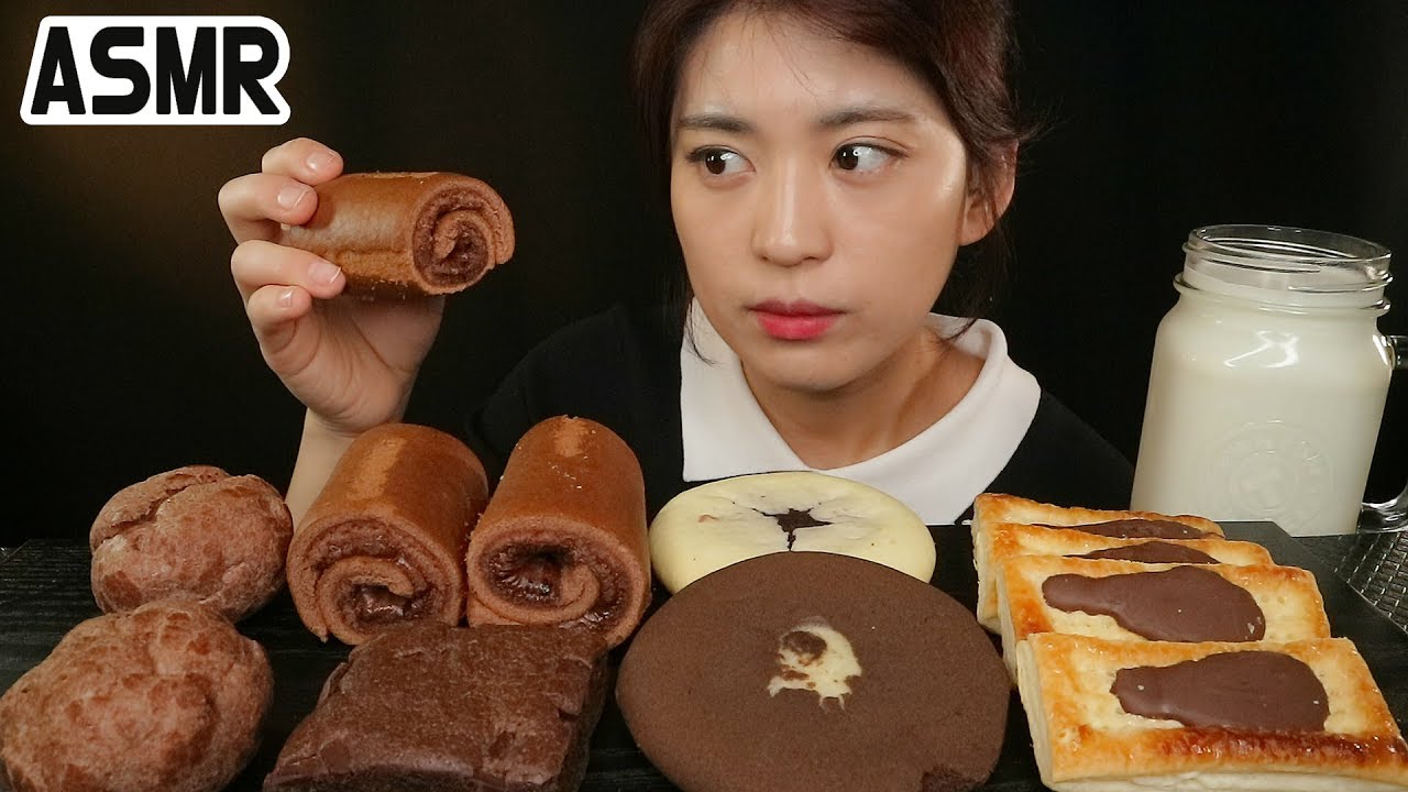 롤케익, 슈, 초코블랑, 브라우니ㅣ노토킹 ASMR 리얼 사운드 먹방ㅣROLLCAKE, BrownieㅣチョコデザートㅣReal Sound NoTalking Mukbang ♥